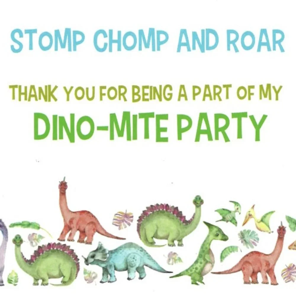 Birthday Party Thank You Dinosaur Themed Stickers